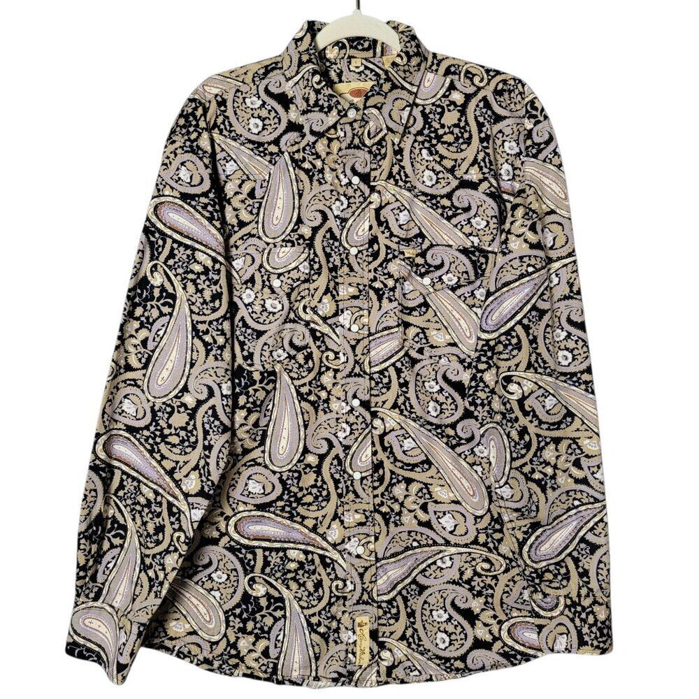 Larry Mahan Mens Paisley Western Cowboy Rodeo Long Sleeve Pearl Snap Shirt Large